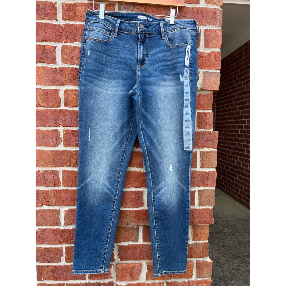 Old Navy Rockstar Super Skinny Jeans Womens 12 Medium Wash Distressed Stretch